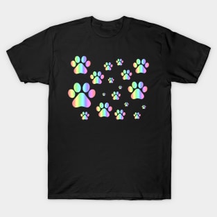 Pastel Rainbow Pawprint Pattern T-Shirt